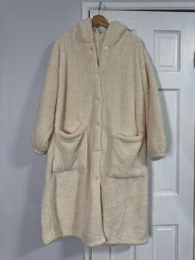 Plush Hooded Teddy Coat in Cream - Women's Long Sherpa Jacket(M/L)